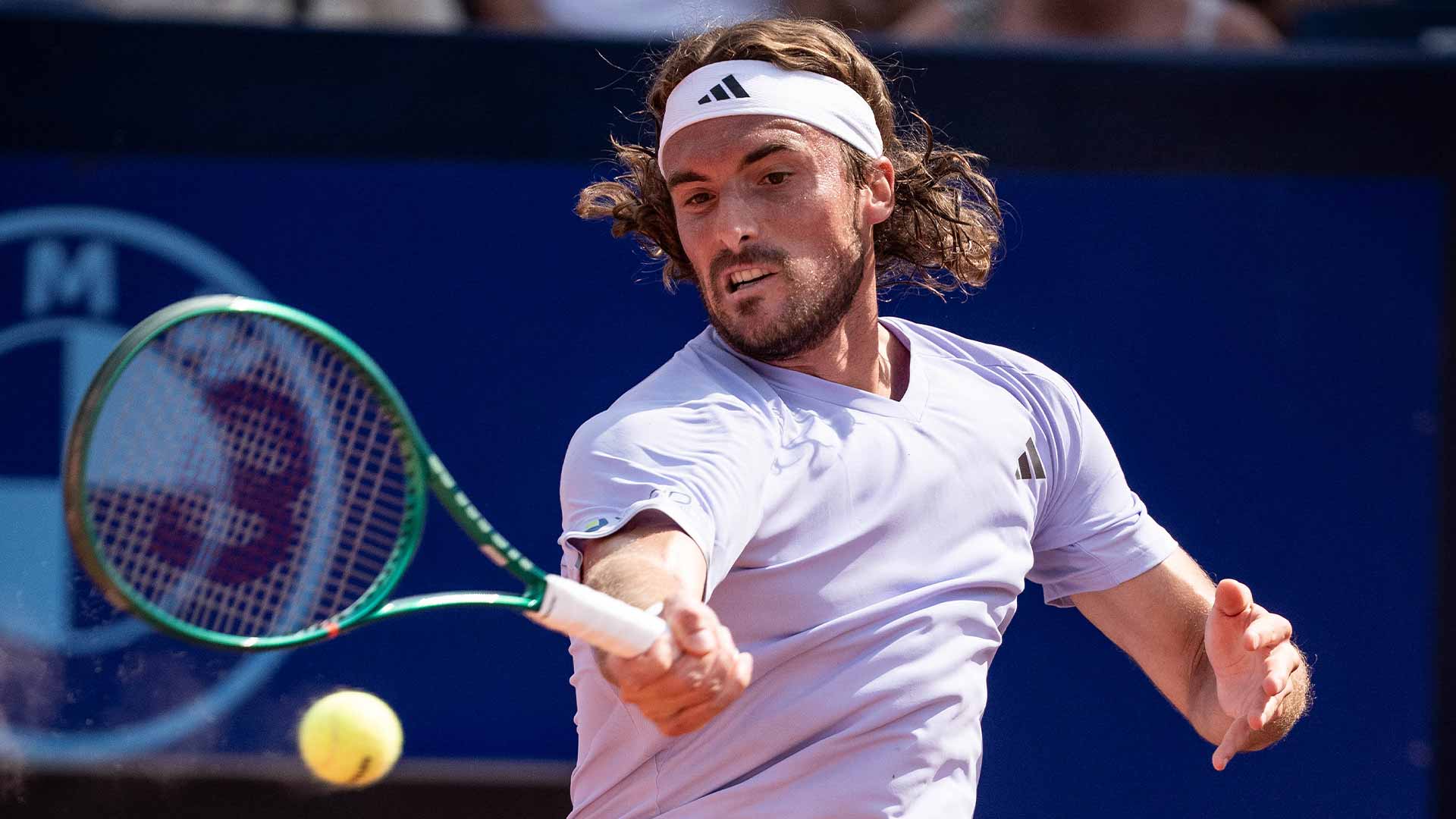 Stefanos Tsitsipas in action on Tuesday in Gstaad.