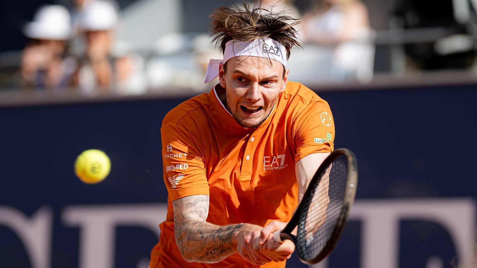 Defending champion Alexander Bublik in action on Wednesday at the Generali Open.