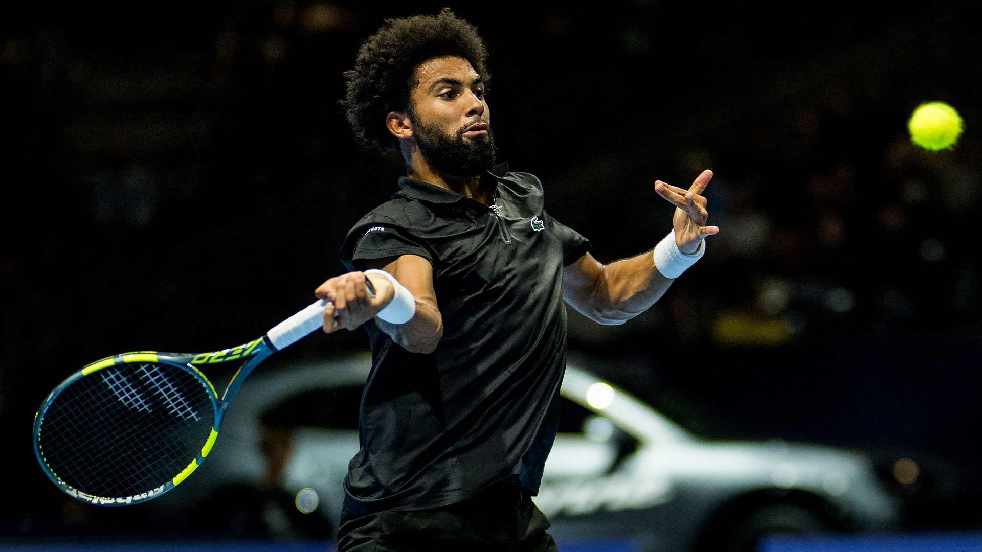 Arthur Fils in action on Friday at the BNP Paribas Fortis European Open.